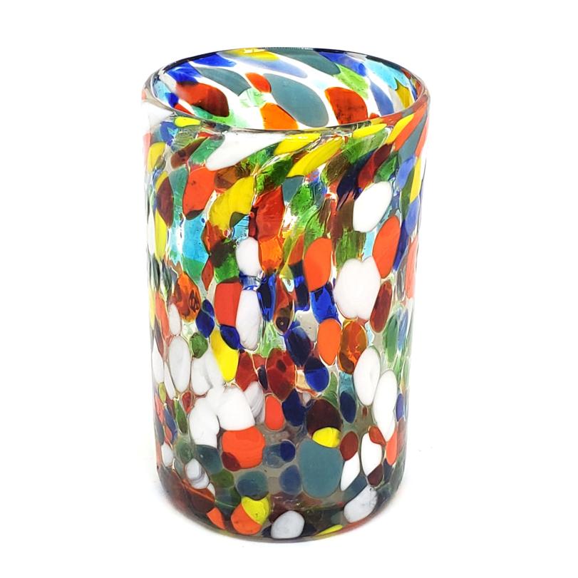 VIDRIO SOPLADO / Juego de 6 vasos grandes 'Confeti Carnaval' / Deje entrar a la primavera en su casa con ste colorido juego de vasos. El decorado con vidrio multicolor los hace resaltar en cualquier lugar.